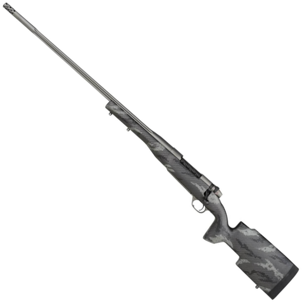 Weatherby Mark V Accumark Pro Tungsten Cerakote Left Hand Bolt Action Rifle - 30-378 Weatherby Magnum - 26in - Carbon Fiber w/ Gray Sponge Patterns Weatherby Mark V Accumark Pro Tungsten Cerakote Left Hand Bolt Action Rifle - 30-378 Weatherby Magnum - 26in - Carbon Fiber w/ Gray Sponge Patterns