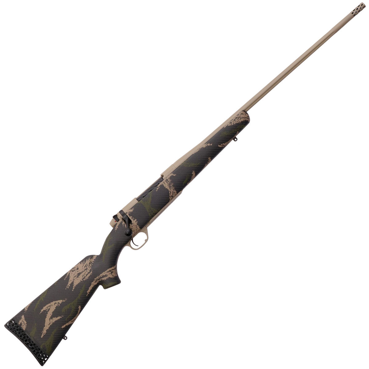 Weatherby Mark V Backcountry McMillan Tan Bolt Action Rifle - 6.5-300 Weatherby Magnum - Carbon Fiber With Green & Tan Sponge Patterns Weatherby Mark V Backcountry McMillan Tan Bolt Action Rifle - 6.5-300 Weatherby Magnum - Carbon Fiber With Green & Tan Sponge Patterns