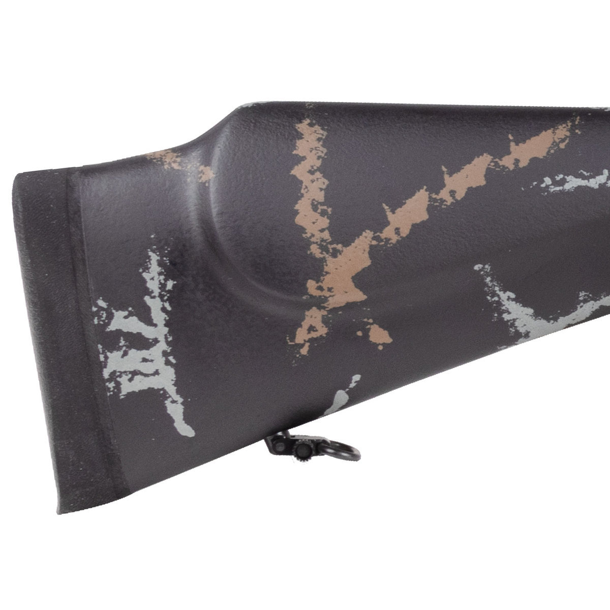 Weatherby Mark V MeatEater Tungsten Cerakote Left Hand Bolt Action Rifle - 257 Weatherby Magnum - 26in - Black Base, Tan and Gray Sponge Camo Weatherby Mark V MeatEater Tungsten Cerakote Left Hand Bolt Action Rifle - 257 Weatherby Magnum - 26in - Black Base, Tan and Gray Sponge Camo