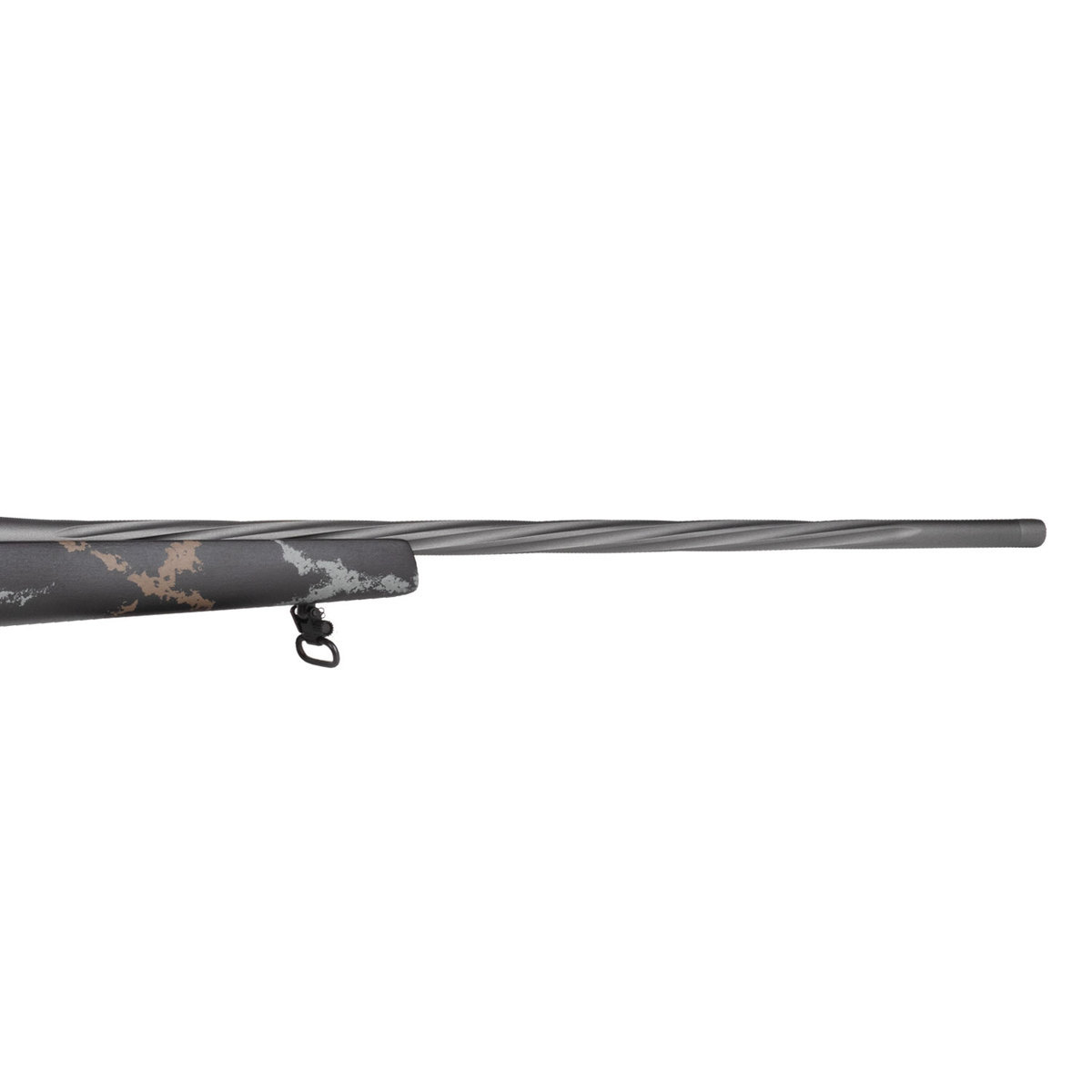 Weatherby Mark V MeatEater Tungsten Cerakote Left Hand Bolt Action Rifle - 257 Weatherby Magnum - 26in - Black Base, Tan and Gray Sponge Camo Weatherby Mark V MeatEater Tungsten Cerakote Left Hand Bolt Action Rifle - 257 Weatherby Magnum - 26in - Black Base, Tan and Gray Sponge Camo