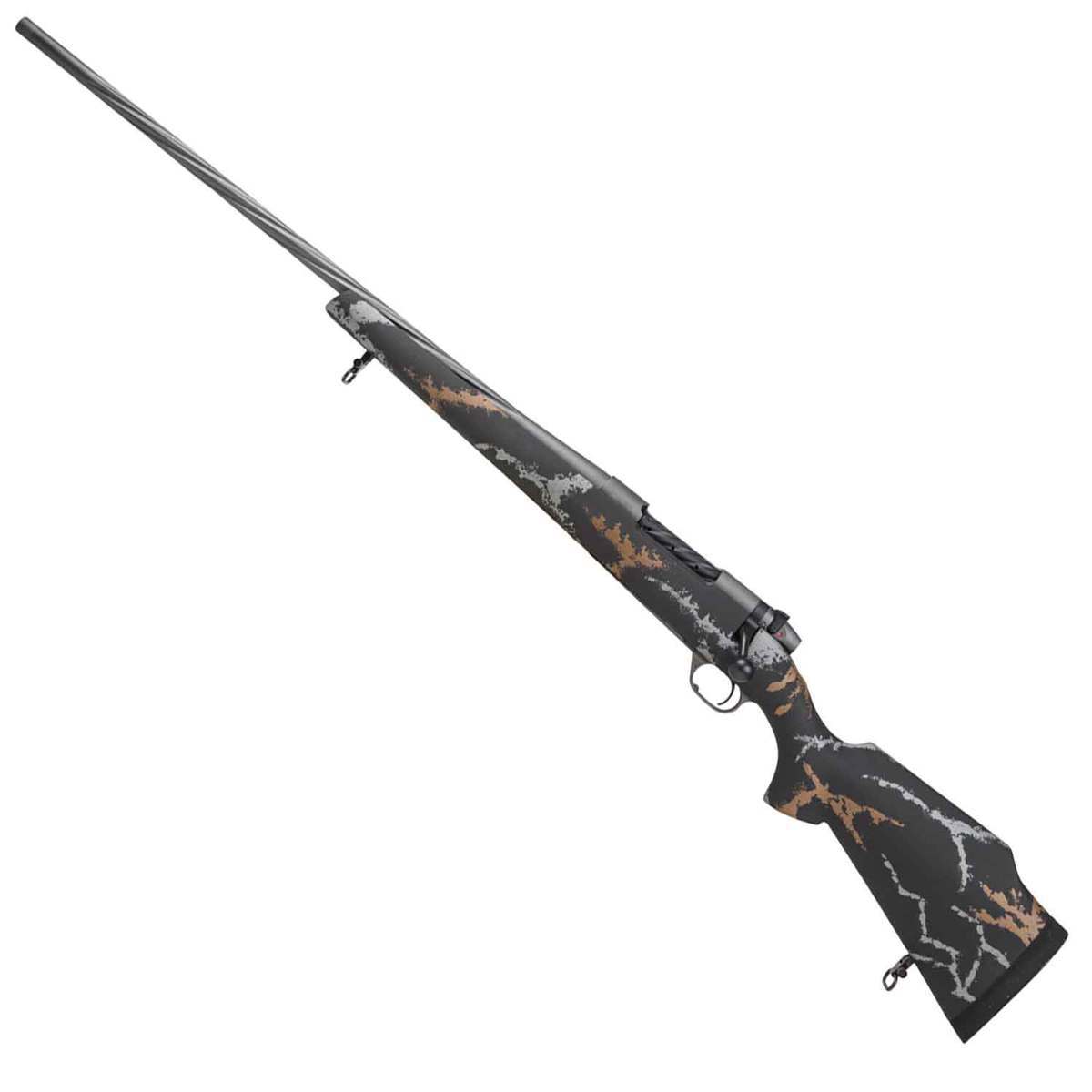 Weatherby Mark V MeatEater Tungsten Cerakote Left Hand Bolt Action Rifle - 6.5-300 Weatherby Magnum - 26in - Black Base, Tan and Gray Sponge Camo Weatherby Mark V MeatEater Tungsten Cerakote Left Hand Bolt Action Rifle - 6.5-300 Weatherby Magnum - 26in - Black Base, Tan and Gray Sponge Camo