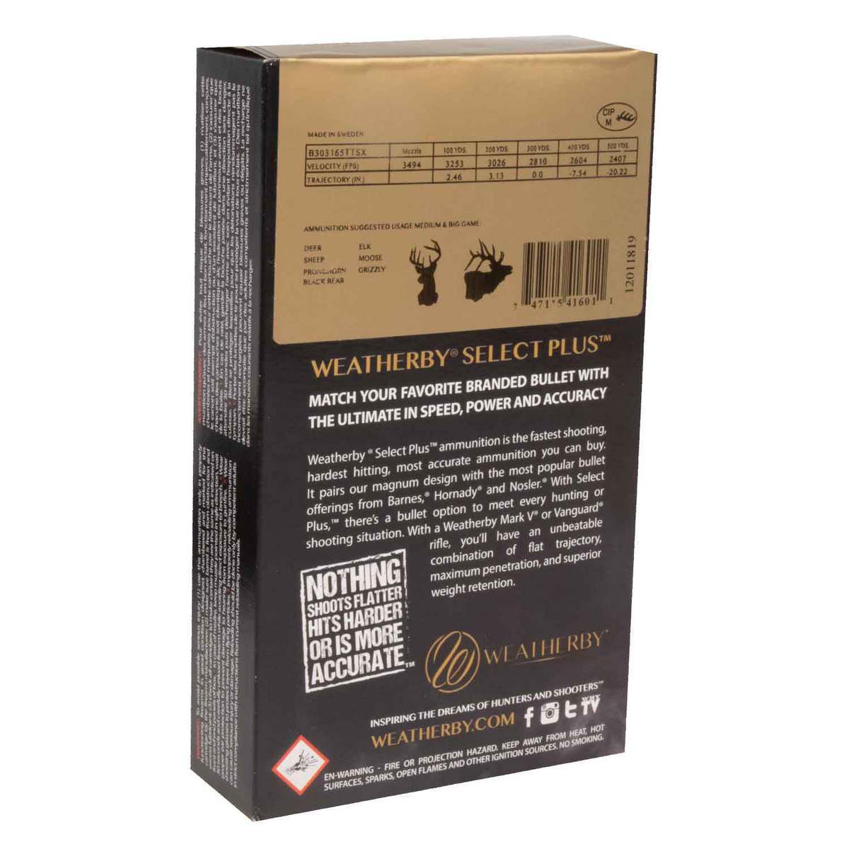 Weatherby Select Plus 30-378 Weatherby Magnum 165gr Barnes Tipped TSX Lead Free Rifle Ammo - 20 Rounds Weatherby Select Plus 30-378 Weatherby Magnum 165gr Barnes Tipped TSX Lead Free Rifle Ammo - 20 Rounds