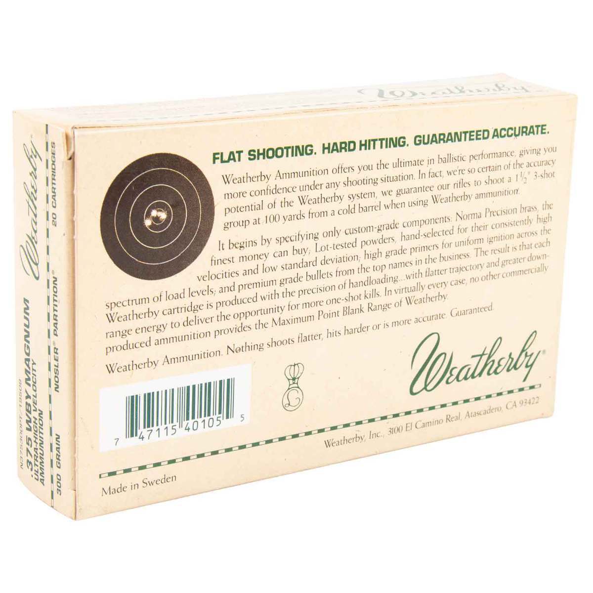 Weatherby Select Plus 375 Weatherby Magnum 300gr Nosler Partition Rifle Ammo - 20 Rounds Weatherby Select Plus 375 Weatherby Magnum 300gr Nosler Partition Rifle Ammo - 20 Rounds