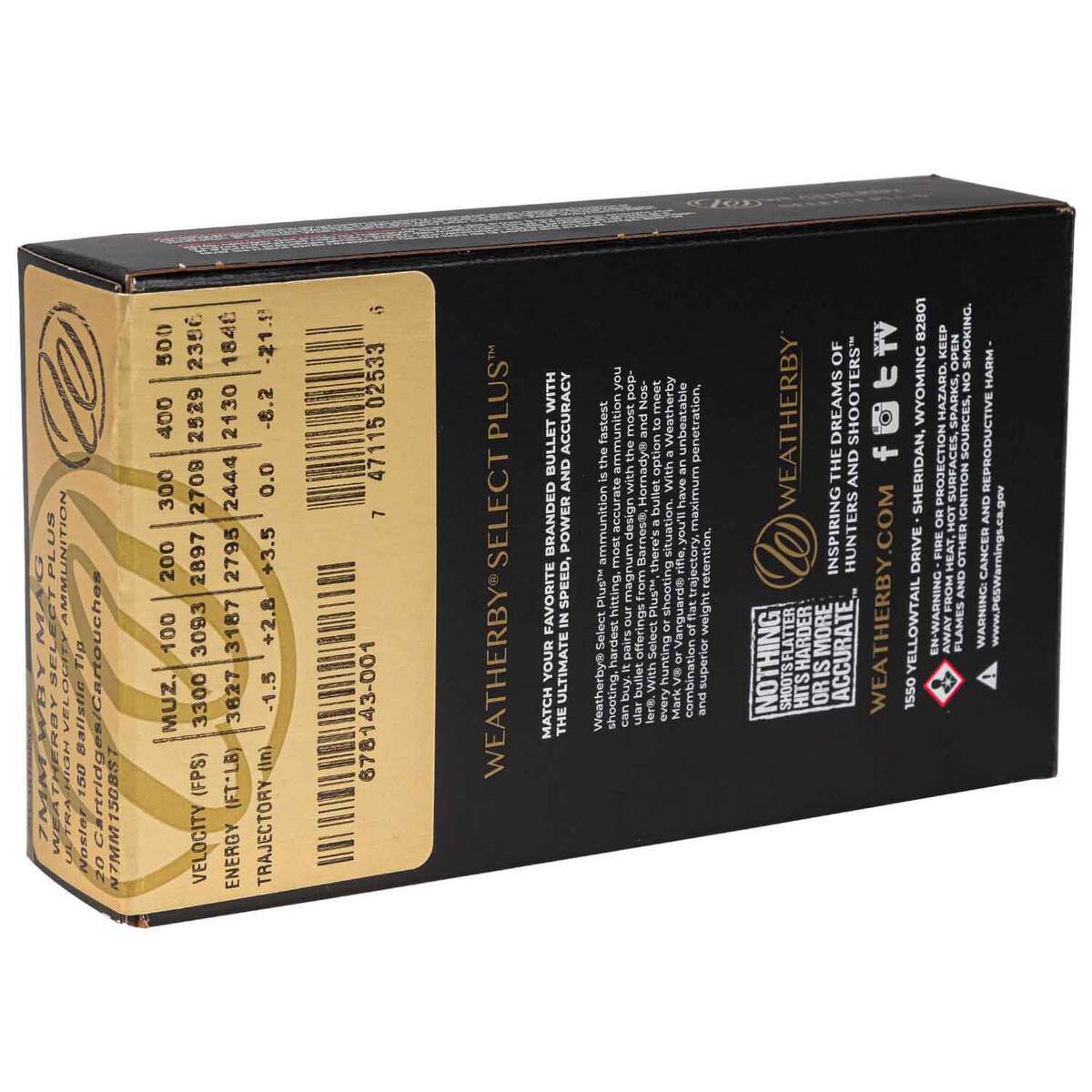 Weatherby Select Plus 7mm Weatherby Magnum 150gr NBT Rifle Ammo - 20 Rounds Weatherby Select Plus 7mm Weatherby Magnum 150gr NBT Rifle Ammo - 20 Rounds