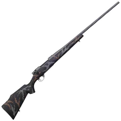 Weatherby Vanguard MeatEater Edition 243 Winchester 24in Tungsten Cerakote Bolt Action Rifle - 5+1 Rounds - Black Base, Tan and Gray Sponge Camo image