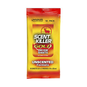 Wildlife Research Scent Killer Gold Unscented Dryer Sheets - 18 Pack Wildlife Research Scent Killer Gold Unscented Dryer Sheets - 18 Pack