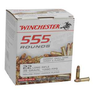 Winchester 22 Long Rifle 36gr HP Rimfire Ammo - 555 Rounds
