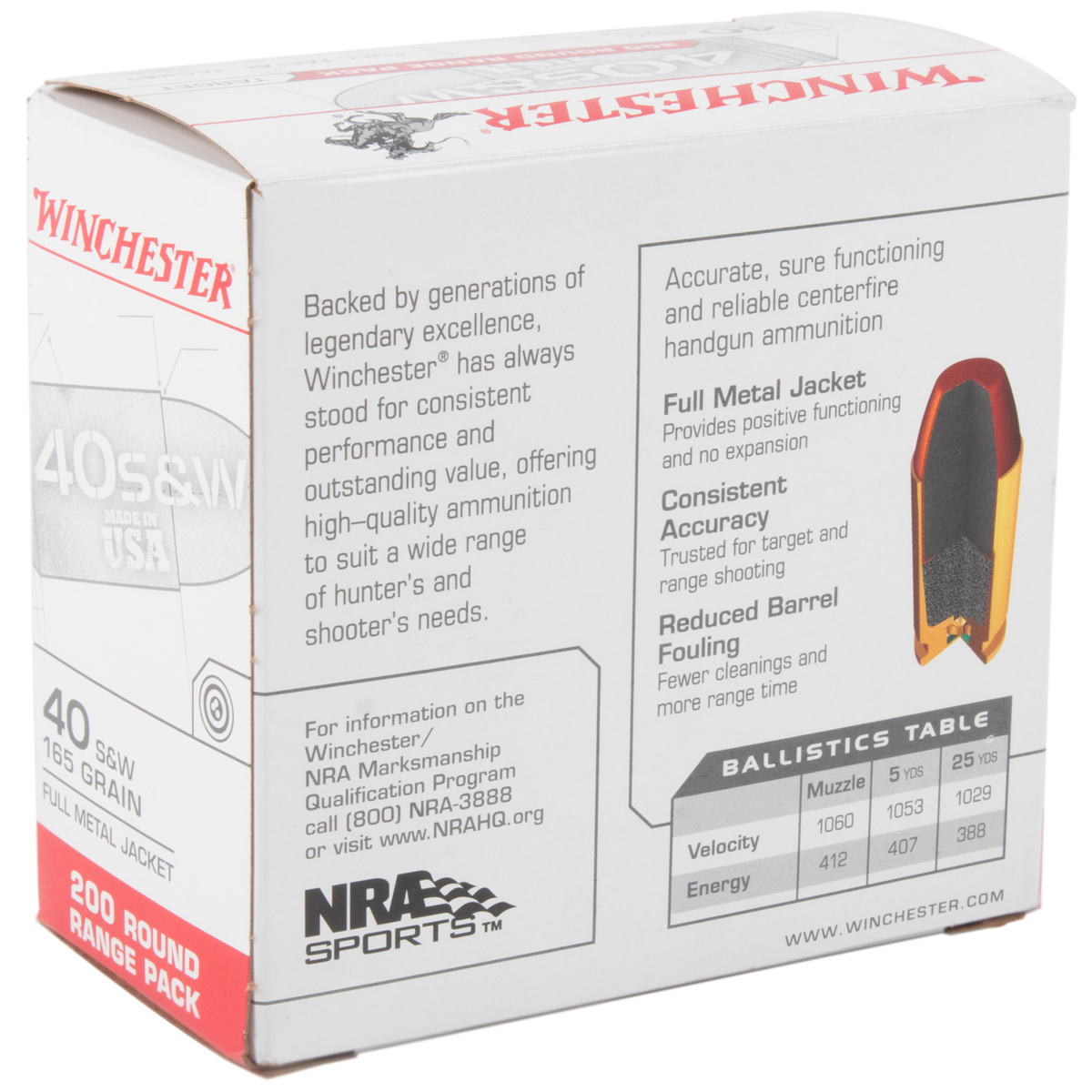Winchester 40 S&W 165gr FMJ Handgun Ammo - 200 Rounds Winchester 40 S&W 165gr FMJ Handgun Ammo - 200 Rounds