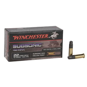 Winchester 42 Max Subsonic 22 Long Rifle 42gr HP Rimfire Ammo - 50 Rounds
