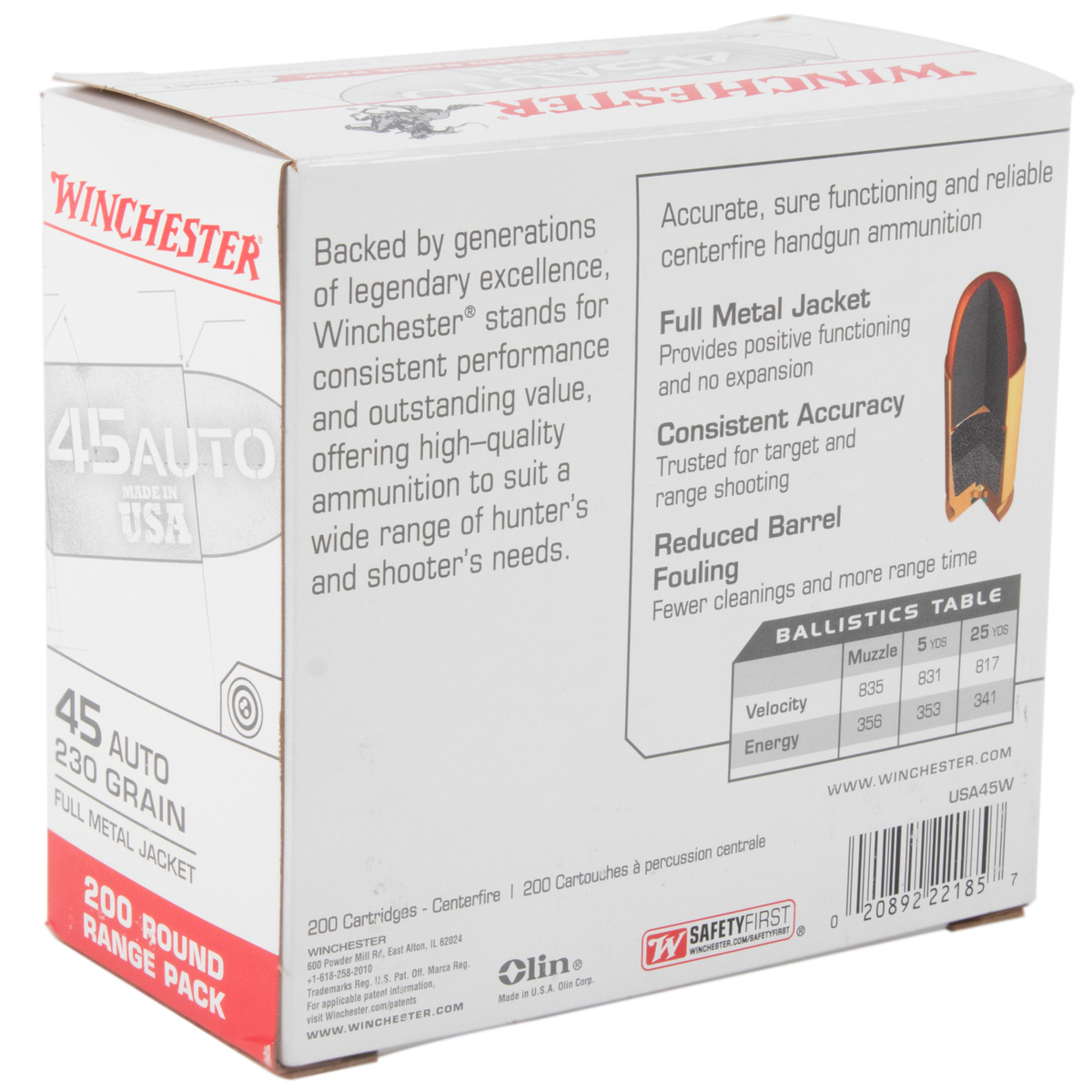 Winchester 45 Auto (ACP) 230gr FMJ Handgun Ammo - 200 Rounds Winchester 45 Auto (ACP) 230gr FMJ Handgun Ammo - 200 Rounds