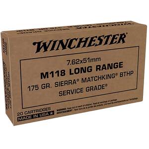 Winchester 7.62x51 NATO 175gr Sierra MatchKing BTHP Rifle Ammo - 20 Rounds