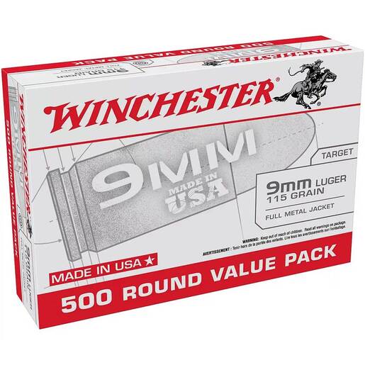 Winchester 9mm Luger 115gr Handgun Ammo Ammo - Bulk 500 Rounds Bulk 500 Rounds Ammo