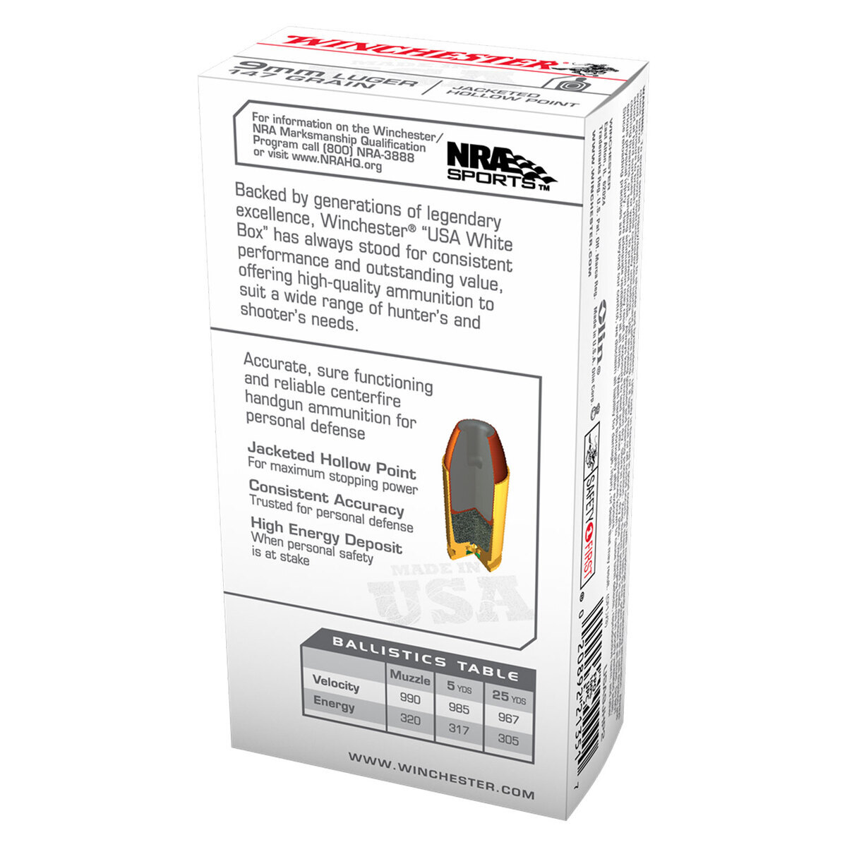 Winchester 9mm Luger 147gr JHP Handgun Ammo - 50 Rounds Winchester 9mm Luger 147gr JHP Handgun Ammo - 50 Rounds