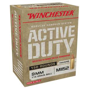 Winchester Active Duty 9mm Luger 115gr FMJ Handgun Ammo - 150 Rounds