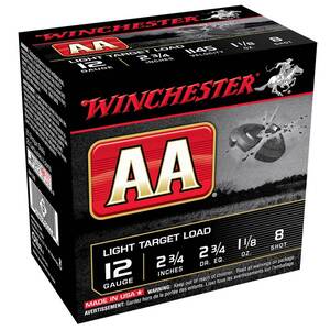 Winchester Ammo AA Light Target 12 Gauge 2-3/4in #8 1-1/8oz Target Shotshells - 100 Rounds