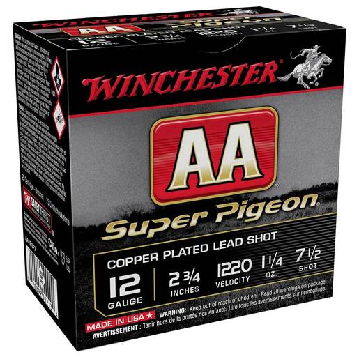 Winchester Ammo AA Super Pigeon 12 Gauge 2-3/4in #7.5 1-1/4oz Upland Shotshells Ammo - 25 Rounds Ammo - #7.5 25 Rounds - #7.5 Ammo
