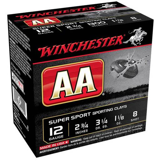Winchester Ammo AA Super Sport 12 Gauge 2-3/4in #8 1-1/8oz Target Shotshells – 100 Rounds – #8
