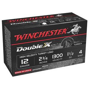 Winchester Double X High Velocity Turkey 12 Gauge 2-3/4in #4 1-1/2oz Turkey Shotshells - 10 Rounds Winchester Double X High Velocity Turkey 12 Gauge 2-3/4in #4 1-1/2oz Turkey Shotshells - 10 Rounds
