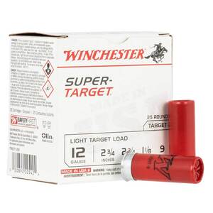 Winchester Ammo Super Target Light Target 12 Gauge 2-3/4in #9 1-1/8oz Target Shotshells - 25 Rounds