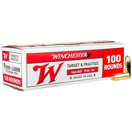 Winchester Ammo USA 9mm Luger 115gr FMJ Centerfire Handgun Ammo Ammo - 100 Rounds 100 Rounds Ammo