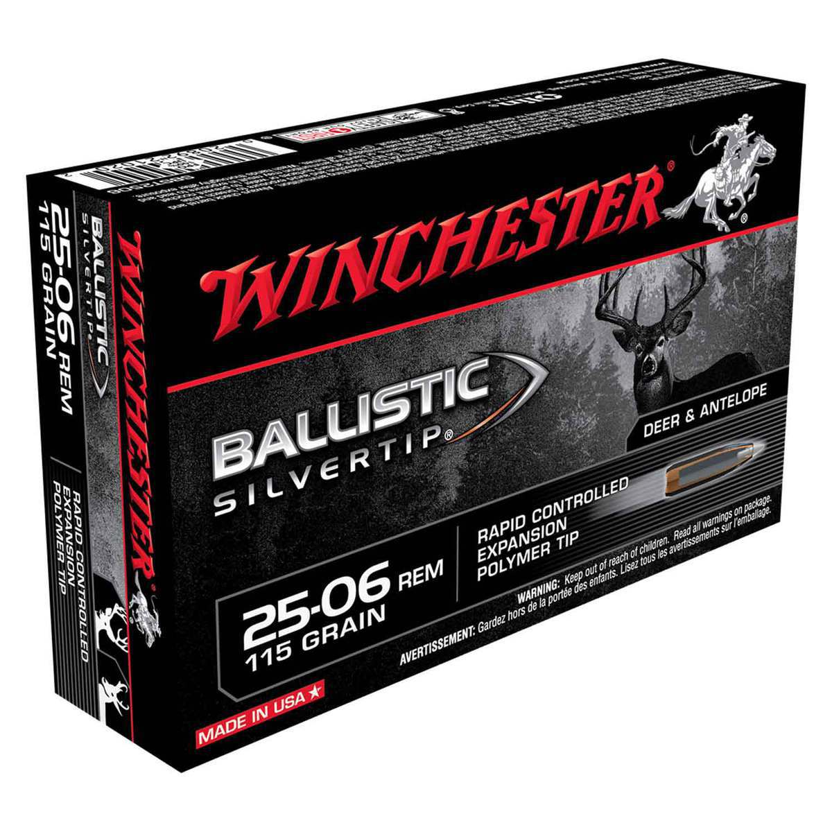 Winchester Ballistic Silvertip 25-06 Remington 115gr Ballistic Silvertip Rifle Ammo - 20 Rounds Winchester Ballistic Silvertip 25-06 Remington 115gr Ballistic Silvertip Rifle Ammo - 20 Rounds
