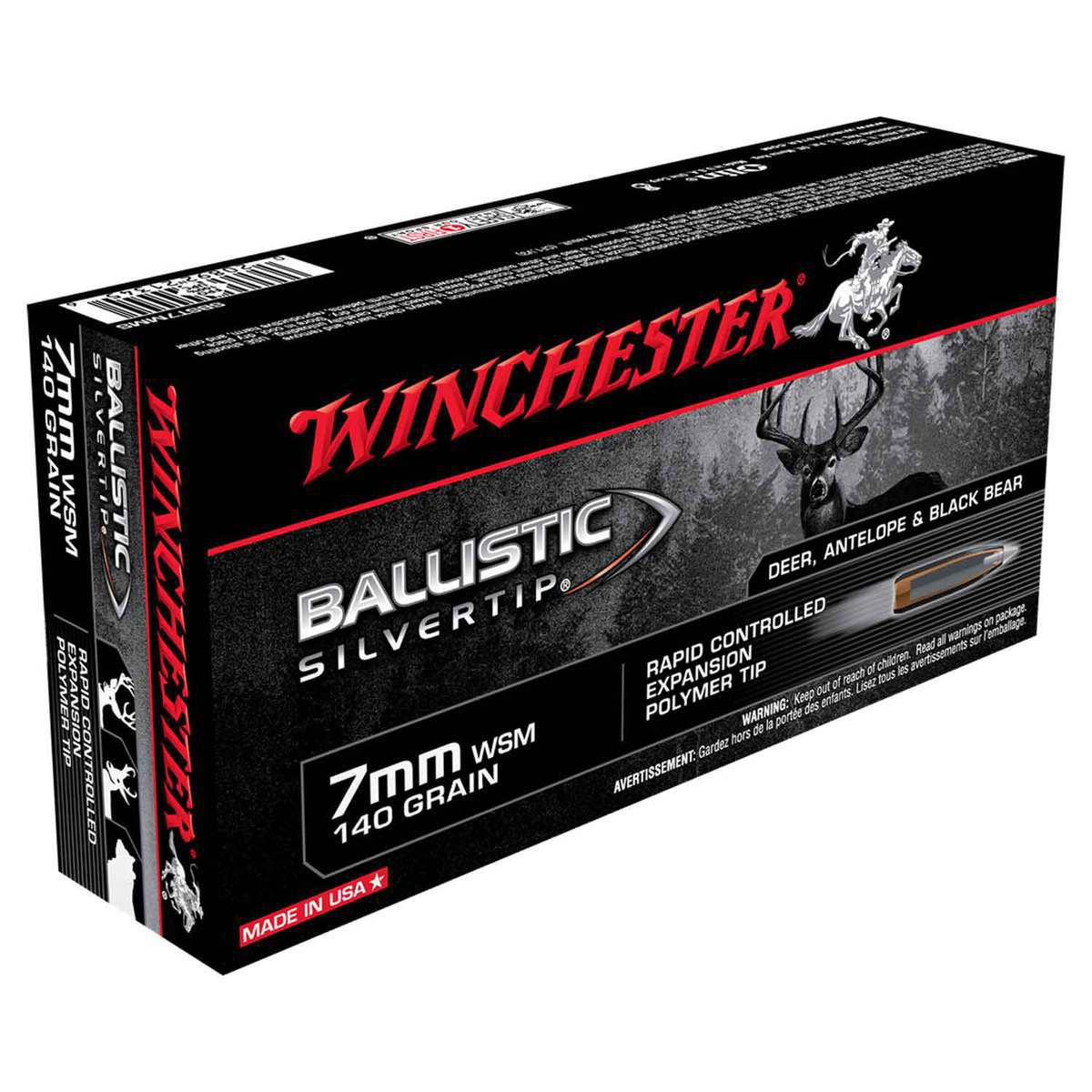 Winchester Ballistic Silvertip 7mm WSM (Winchester Short Magnum) 140gr Ballistic Silvertip Rifle Ammo - 20 Rounds Winchester Ballistic Silvertip 7mm WSM (Winchester Short Magnum) 140gr Ballistic Silvertip Rifle Ammo - 20 Rounds