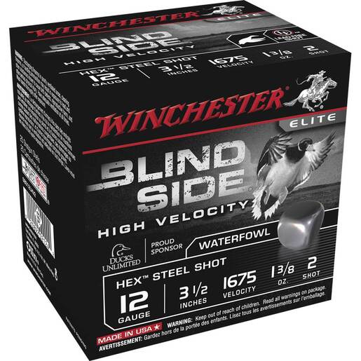 Winchester Blind Side 12 Gauge 3-1/2in 1-3/8oz #2 Waterfowl Shotshells – 25 Rounds – #2
