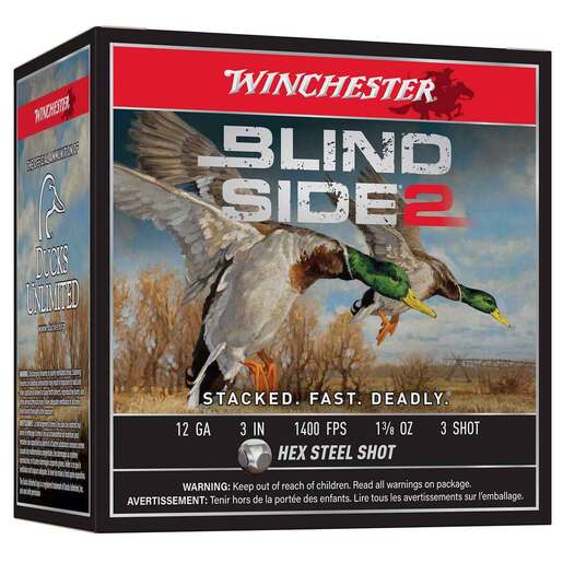 Winchester Blind Side 2 12 Gauge 3in #3 1-3/8oz Waterfowl Shotshells – 25 Rounds – #3