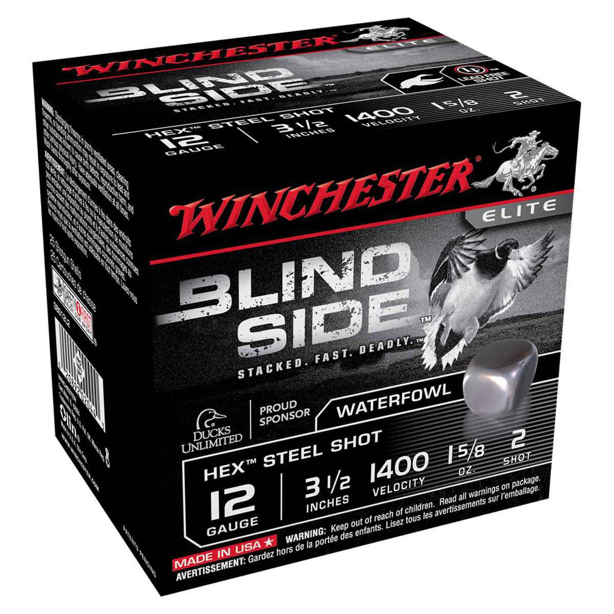 Winchester Blind Side Hex Steel Shot 12 Gauge 3-1/2in #2 1-5/8oz Waterfowl Shotshells - 25 Rounds Winchester Blind Side Hex Steel Shot 12 Gauge 3-1/2in #2 1-5/8oz Waterfowl Shotshells - 25 Rounds