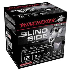 Winchester Blind Side Hex Steel Shot 12 Gauge 3-1/2in #3 1-5/8oz Waterfowl Shotshells - 25 Rounds