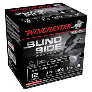 Winchester Blind Side Hex Steel Shot 12 Gauge 3-1/2in BB 1-5/8oz Waterfowl Shotshells - 25 Rounds Winchester Blind Side Hex Steel Shot 12 Gauge 3-1/2in BB 1-5/8oz Waterfowl Shotshells - 25 Rounds