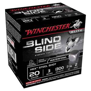 Winchester Blind Side Hex Steel Shot 20 Gauge 3in No. 2 1-1/16oz Waterfowl Shotshells - 25 Rounds Winchester Blind Side Hex Steel Shot 20 Gauge 3in No. 2 1-1/16oz Waterfowl Shotshells - 25 Rounds
