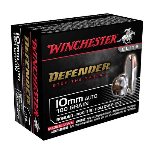 Winchester Defender 10mm Auto 180gr BJHP Handgun Ammo Ammo - 20 Rounds 20 Rounds Ammo