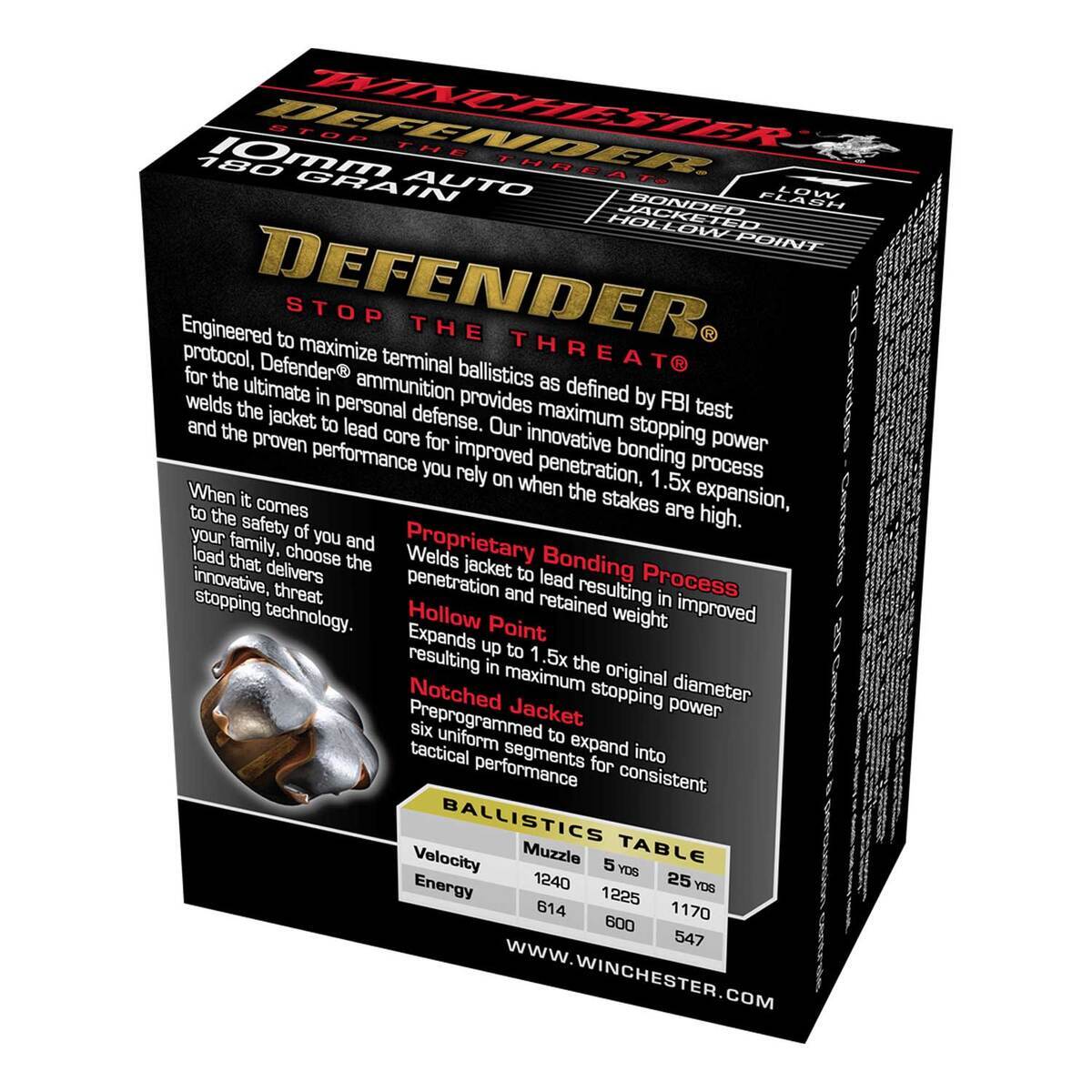 Winchester Defender 10mm Auto 180gr BJHP Handgun Ammo - 20 Rounds Winchester Defender 10mm Auto 180gr BJHP Handgun Ammo - 20 Rounds