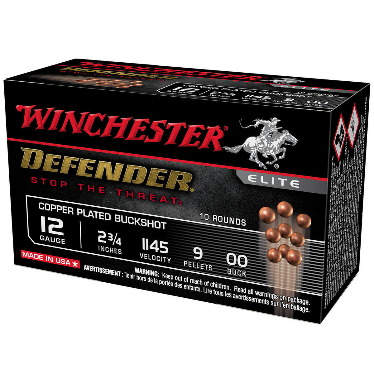 Winchester Defender 12 Gauge 2-3/4in 00 Buck 9-Pellet Buckshot Shotshells - 10 Rounds Winchester Defender 12 Gauge 2-3/4in 00 Buck 9-Pellet Buckshot Shotshells - 10 Rounds
