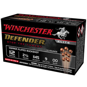 Winchester Defender 12 Gauge 2-3/4in 00 Buck 9-Pellet Buckshot Shotshells - 10 Rounds