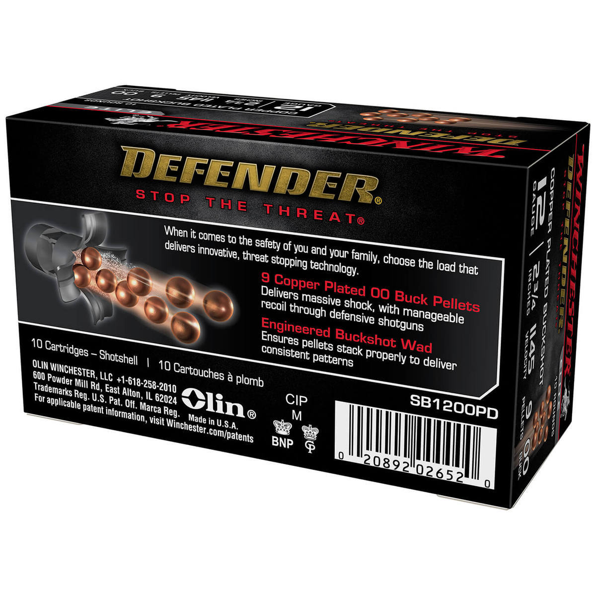 Winchester Defender 12 Gauge 2-3/4in 00 Buck 9-Pellet Buckshot Shotshells - 10 Rounds Winchester Defender 12 Gauge 2-3/4in 00 Buck 9-Pellet Buckshot Shotshells - 10 Rounds