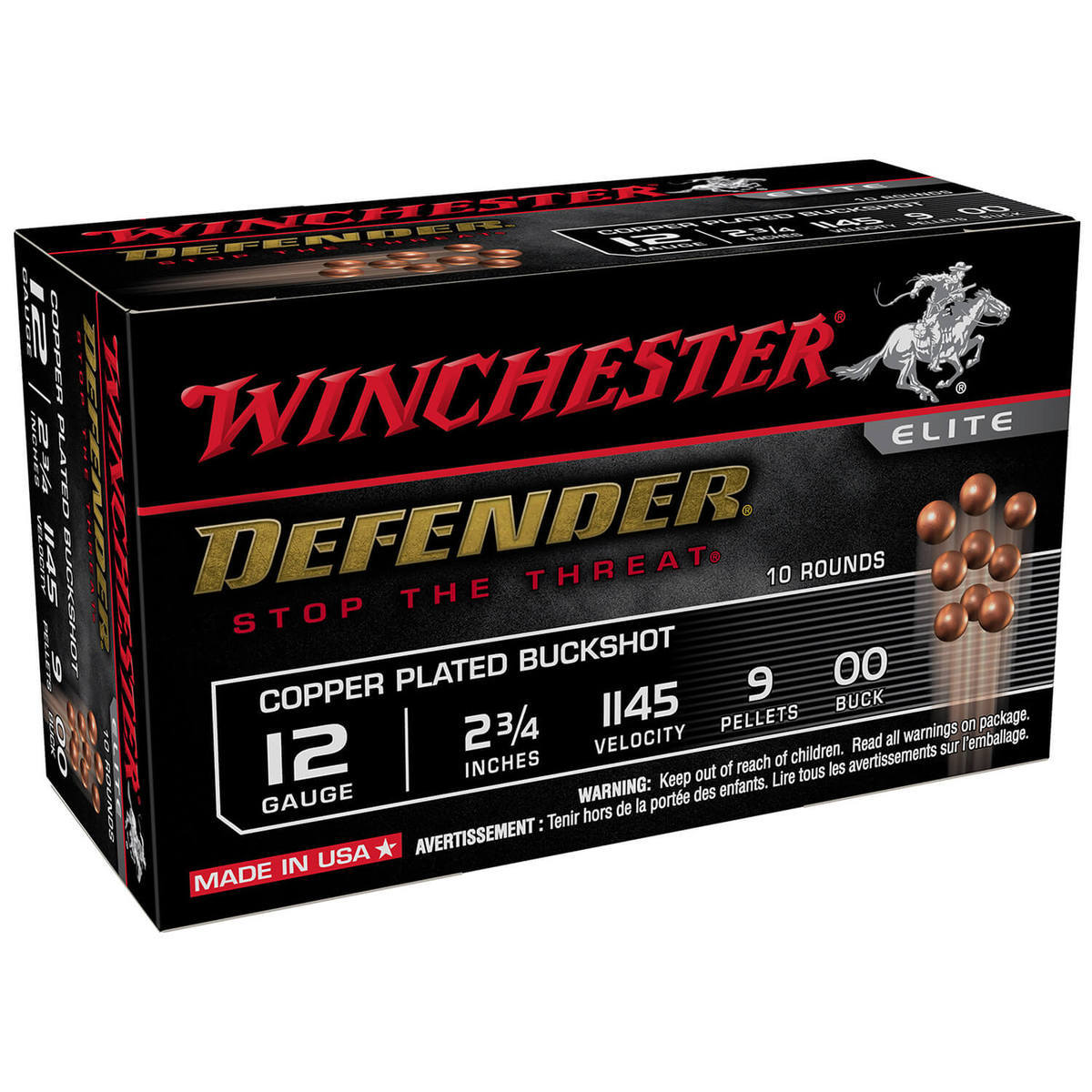 Winchester Defender 12 Gauge 2-3/4in 00 Buck 9-Pellet Buckshot Shotshells - 10 Rounds Winchester Defender 12 Gauge 2-3/4in 00 Buck 9-Pellet Buckshot Shotshells - 10 Rounds