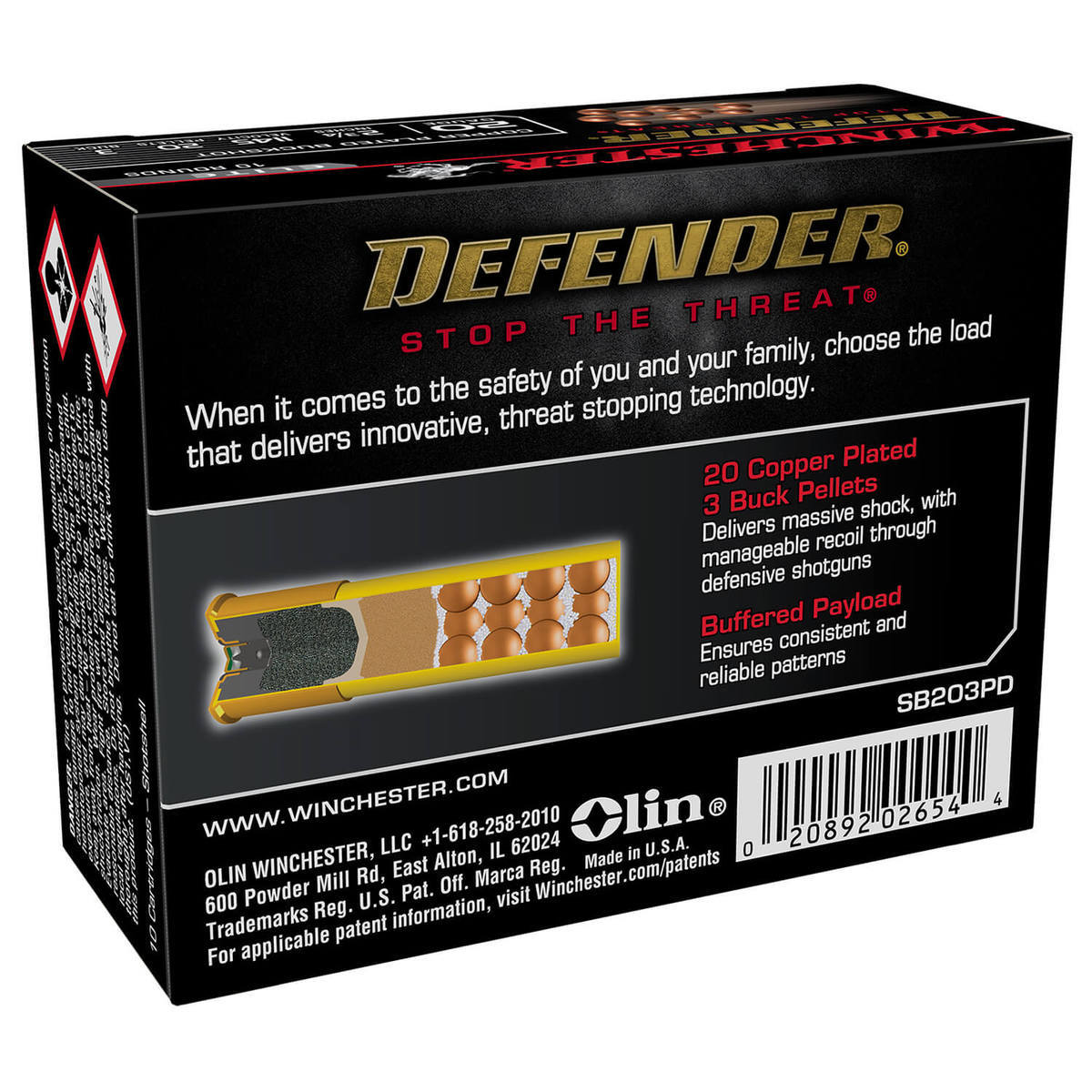 Winchester Defender 20 Gauge 2-3/4in #3 Buck 20-Pellet Buckshot Shotshells - 10 Rounds Winchester Defender 20 Gauge 2-3/4in #3 Buck 20-Pellet Buckshot Shotshells - 10 Rounds
