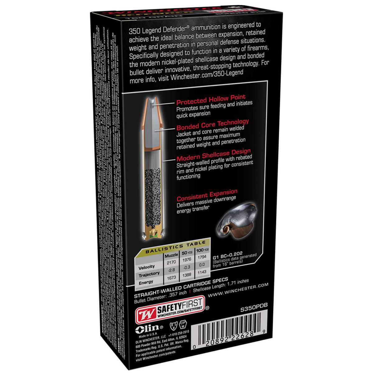 Winchester Defender 350 Legend 160gr BPHP Rifle Ammo - 20 Rounds Winchester Defender 350 Legend 160gr BPHP Rifle Ammo - 20 Rounds