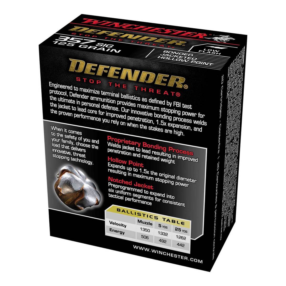 Winchester Defender 357 SIG 125gr BJHP Handgun Ammo - 20 Rounds Winchester Defender 357 SIG 125gr BJHP Handgun Ammo - 20 Rounds