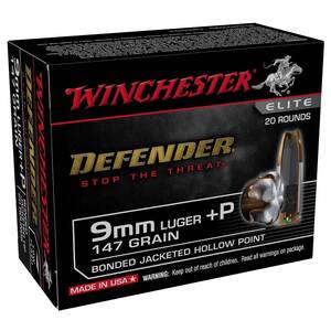 Winchester Defender 9mm Luger 147gr Bonded Jacket Hollow Point Centerfire Handgun Ammo - 20 Rounds Winchester Defender 9mm Luger 147gr Bonded Jacket Hollow Point Centerfire Handgun Ammo - 20 Rounds