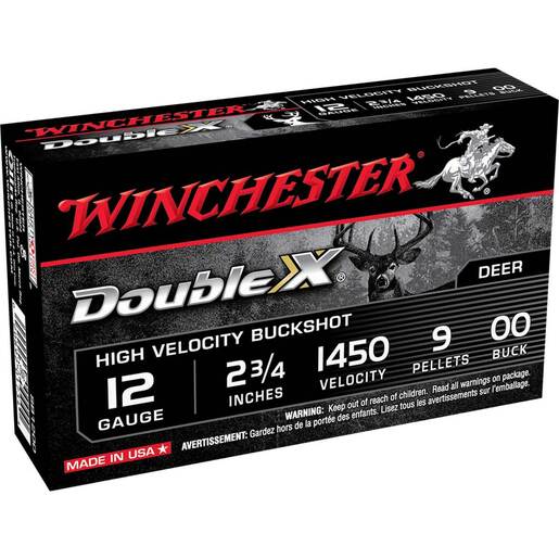 Winchester Double X 12 Gauge 2-3/4in 00 Buck Shotshells – 5 Rounds – #00 Buck