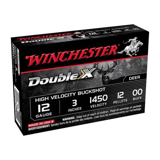 Winchester Double X 12 Gauge 3in 00 Buck 12-Pellet Buckshot Shotshells – 5 Rounds – #00 Buck