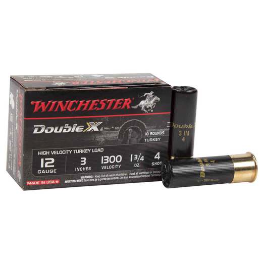Winchester Double X High Velocity 12 Gauge 3in #4 1-3/4oz Turkey Shotshells Ammo - 10 Rounds Ammo - #4 10 Rounds - #4 Ammo