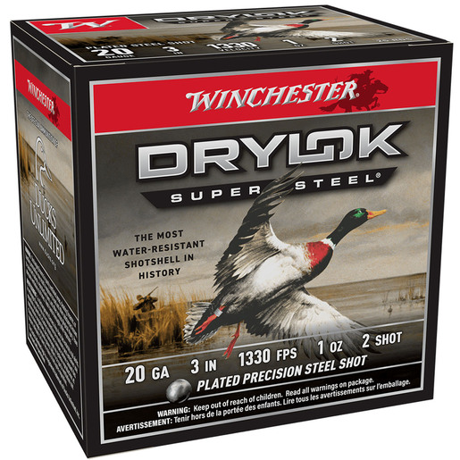 Winchester Drylock Super Steel 20 Gauge 3in #2 1 9/16oz1oz Waterfowl Shotshell Ammo - 25 Rounds Ammo - #2 25 Rounds - #2 Ammo