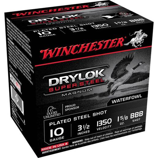 Winchester DryLok 10 Gauge 3-1/2in 1-5/8oz BBB Waterfowl Shotshells Ammo - 25 Rounds Ammo - BBB 25 Rounds - BBB Ammo