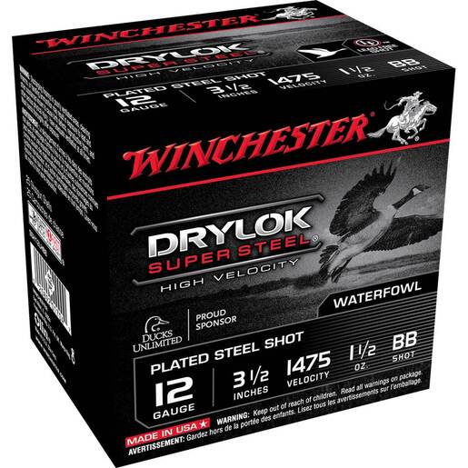 Winchester DryLok 12 Gauge 3-1/2in 1-1/2oz BB Waterfowl Shotshells – 25 Rounds – BB