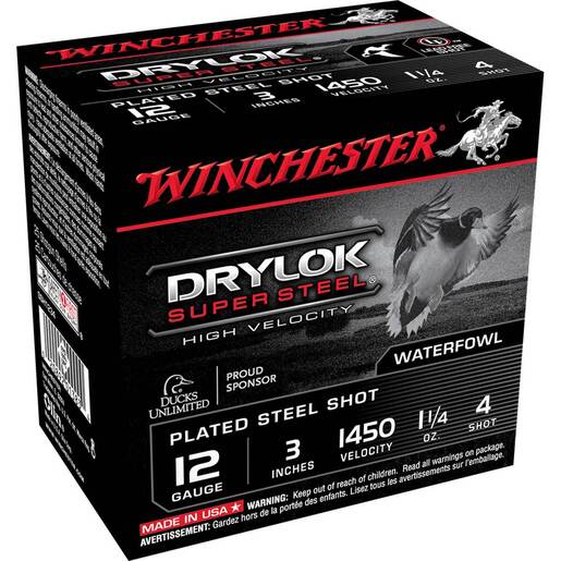 Winchester DryLok 12 Gauge 3in 1-1/4oz #4 Waterfowl Shotshells – 25 Rounds – #4