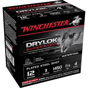 Winchester DryLok 12 Gauge 3in 1-1/4oz #4 Waterfowl Shotshells - 25 Rounds